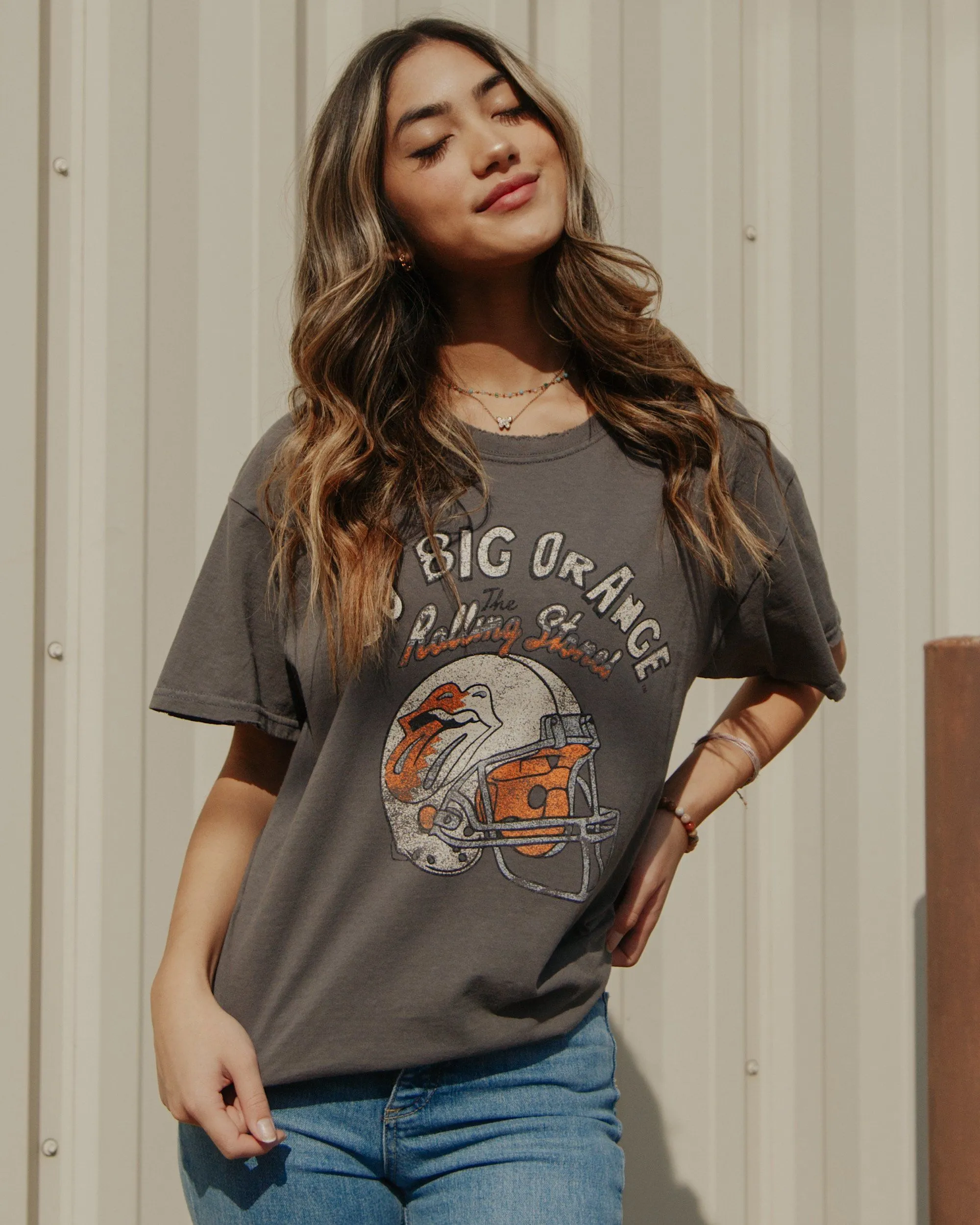 Rolling Stones University of Tennessee Helmet Lick Charcoal Thrifted Tee