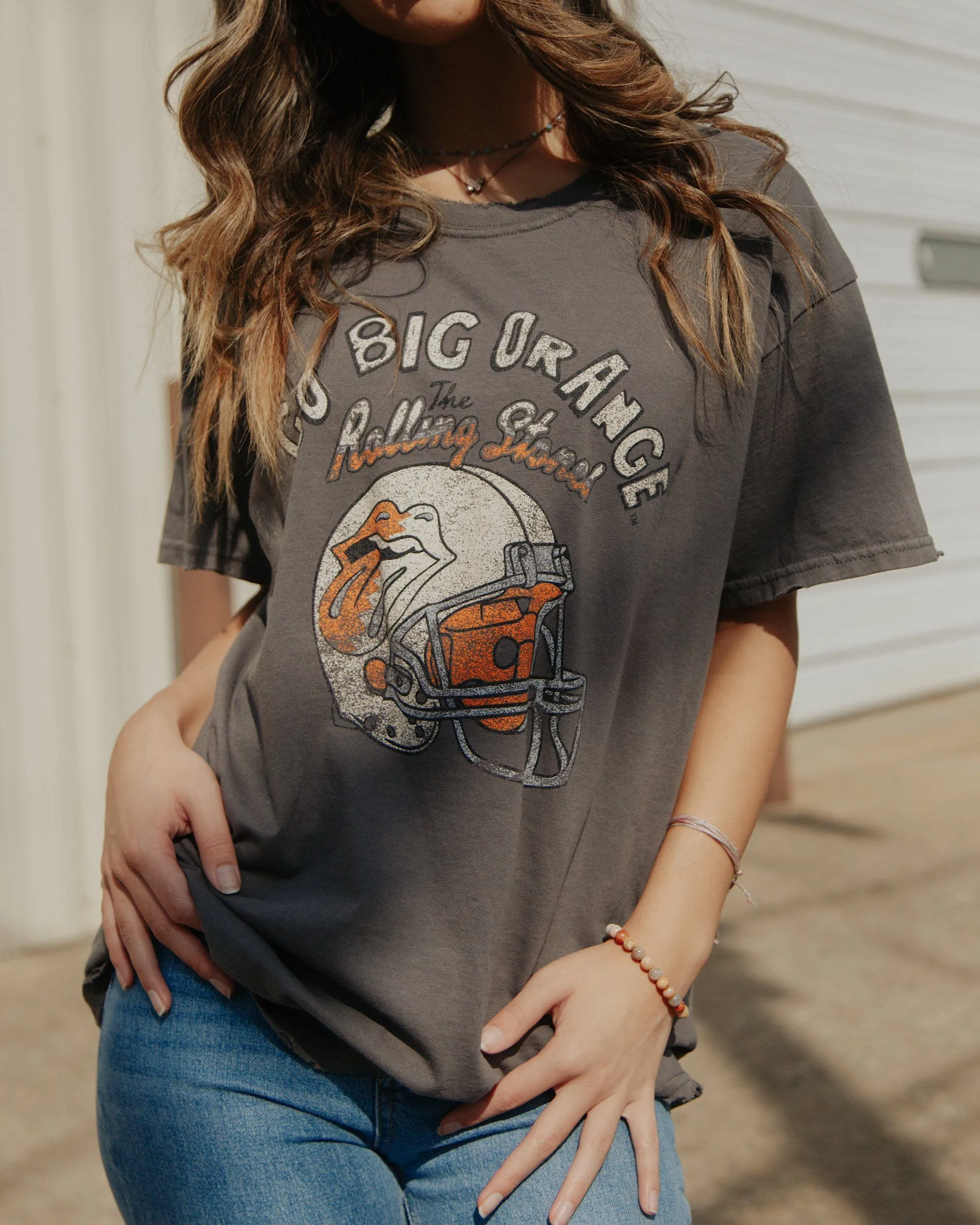 Rolling Stones University of Tennessee Helmet Lick Charcoal Thrifted Tee