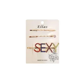 SEXY 3 | Colorful Rhinestone Hair Pin 3PCS Gold