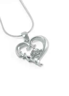 Sigma Lambda Gamma Sterling Silver Heart Pendant with Clear CZ Crystal