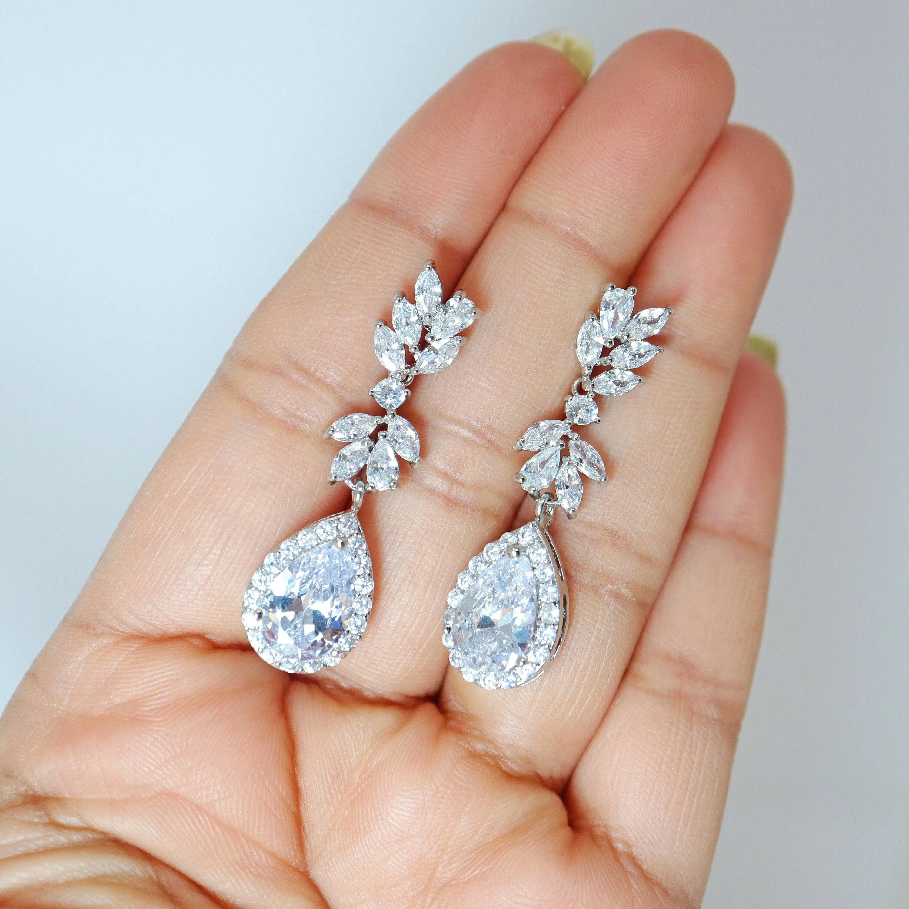 Swarovski Vine Leaves Drop, Long Dangle Crystal, Diamond Earrings, Long Bridal Jewelry, Crystal Bridal Earrings, Statement Earrings Cz