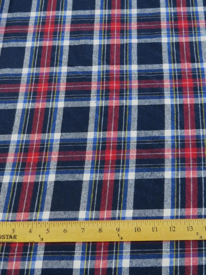 Tartan Plaid Uniform Apparel Flannel Fabric / Navy/Red / Sold By The Yard