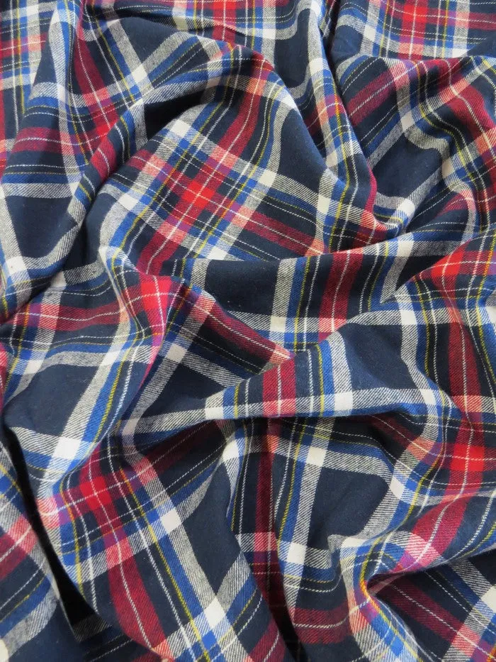 Tartan Plaid Uniform Apparel Flannel Fabric / Navy/Red / Sold By The Yard