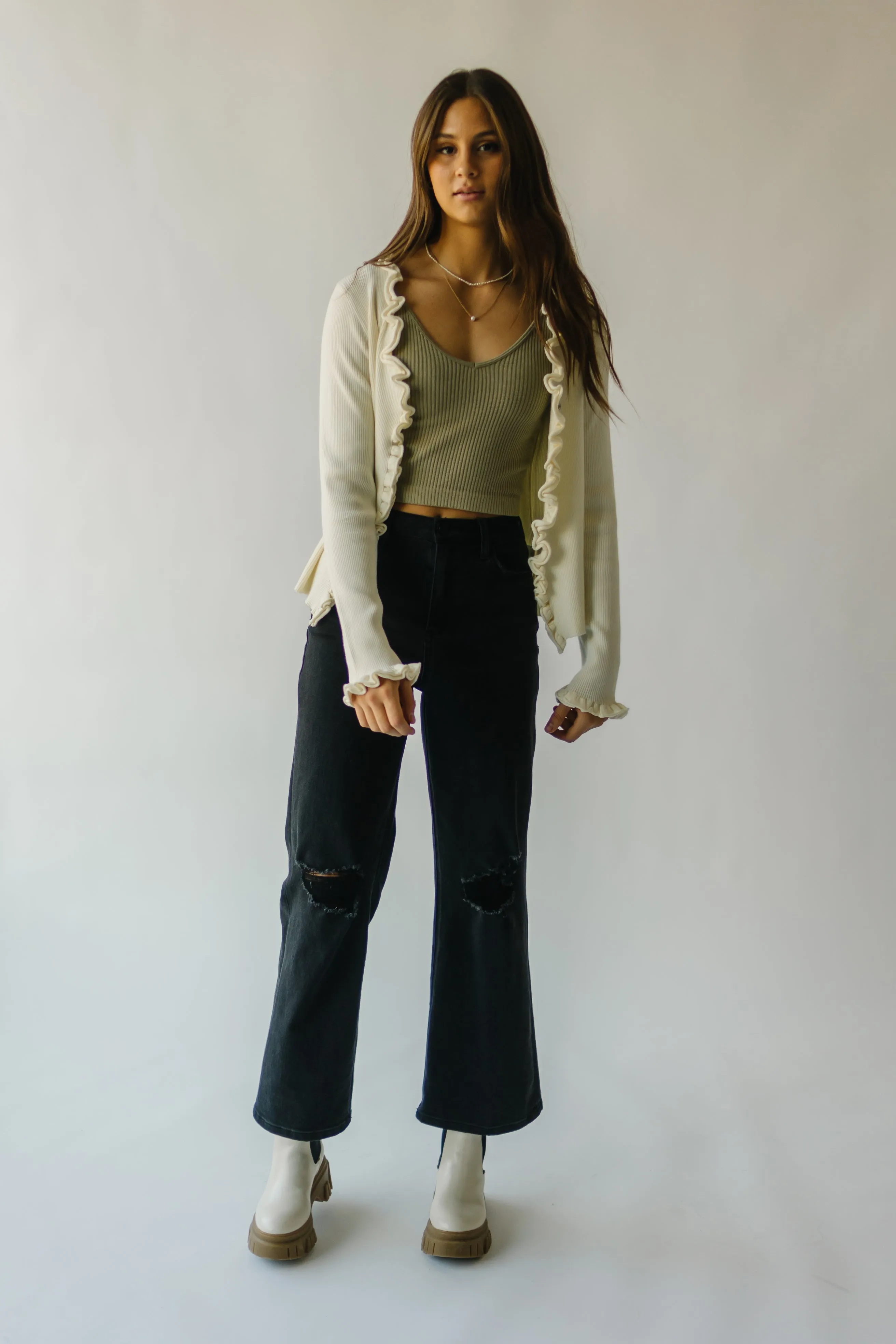 The Sagola Frill Hem Cardigan in Cream