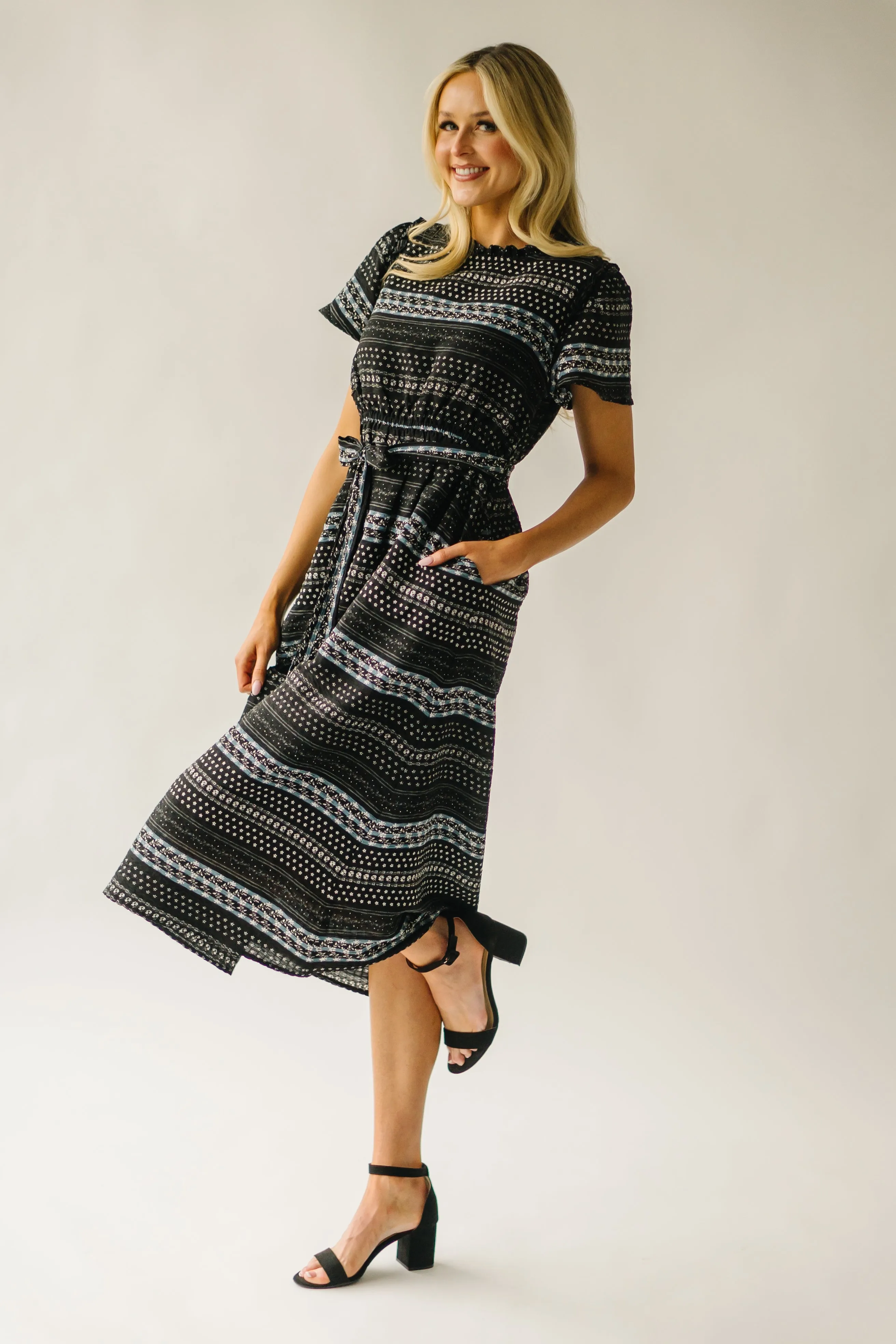 The Tollman Patterned Midi Dress in Black