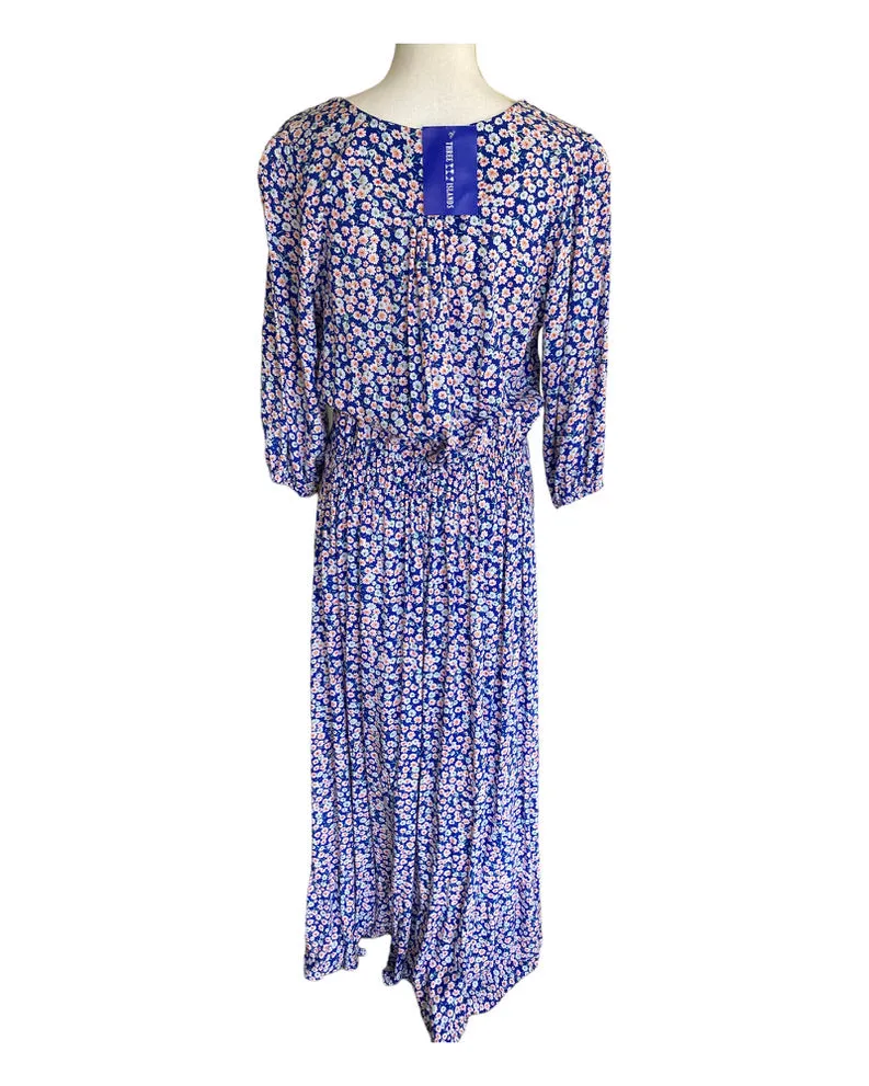 Three Islands Blue Floral Print Dress, M