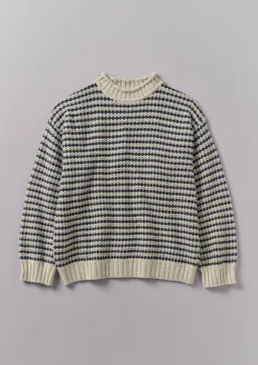 Tucking Stripe Wool Cotton Sweater | Ecru/Navy