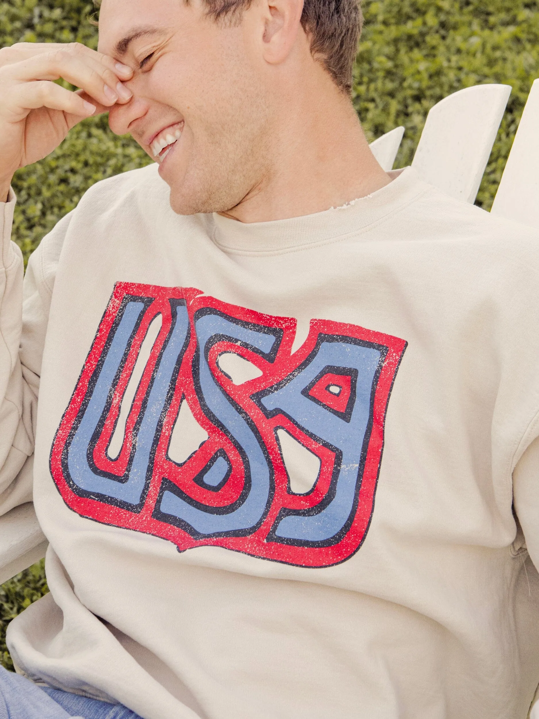 USA Monogram Sand Thrifted Sweatshirt