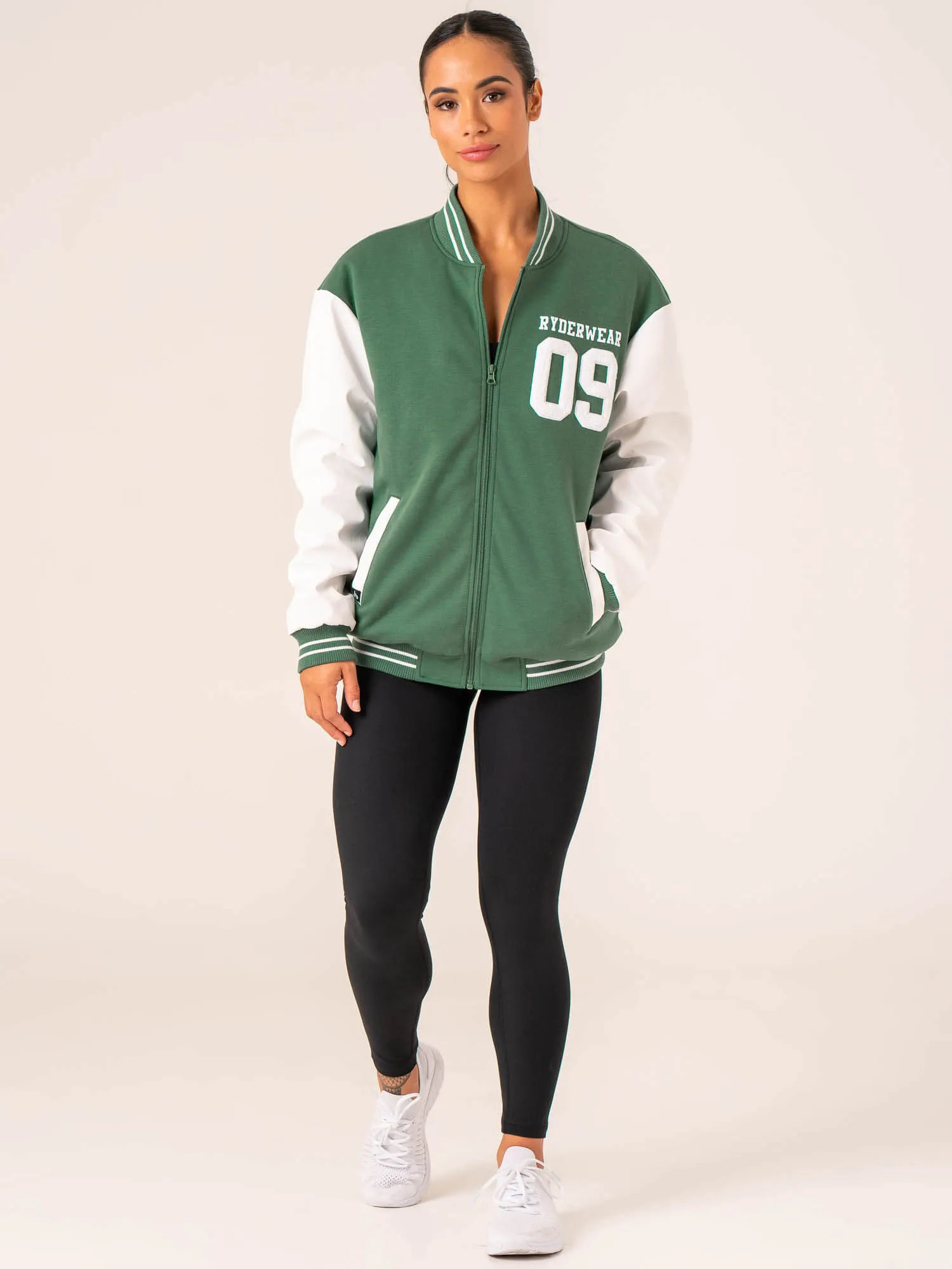 Varsity Bomber Jacket - Green/Vanilla