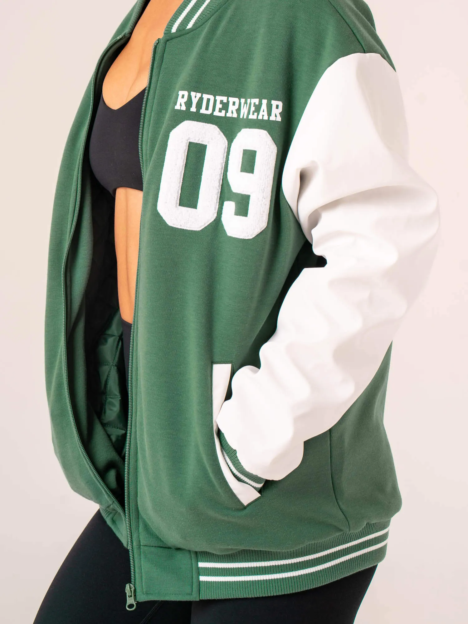 Varsity Bomber Jacket - Green/Vanilla