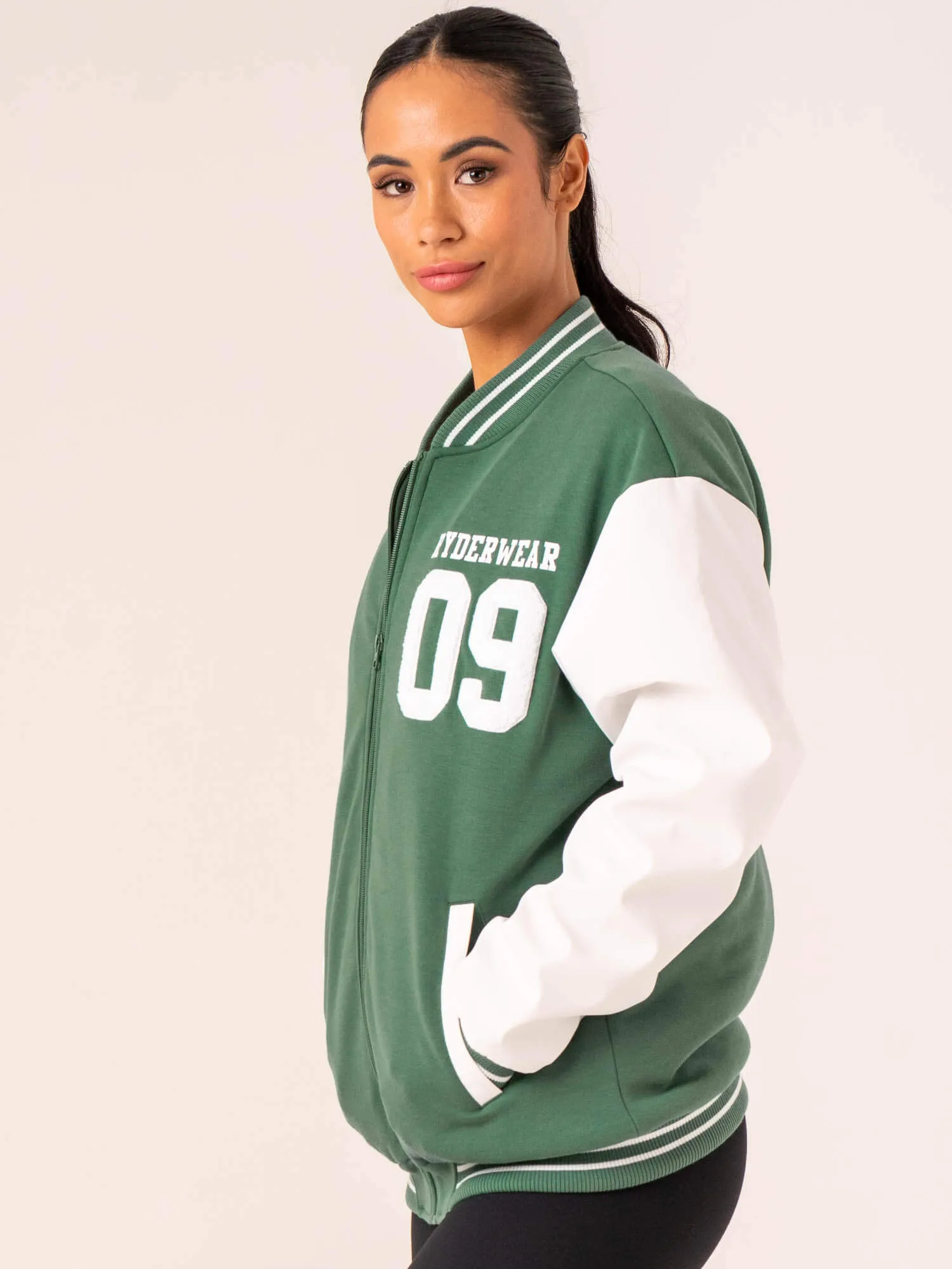 Varsity Bomber Jacket - Green/Vanilla