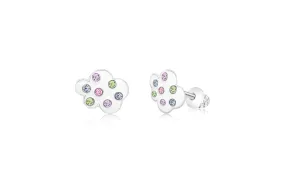 White Cloud Multicolored Crystal White Gold Palladium Girl's Stud Earring