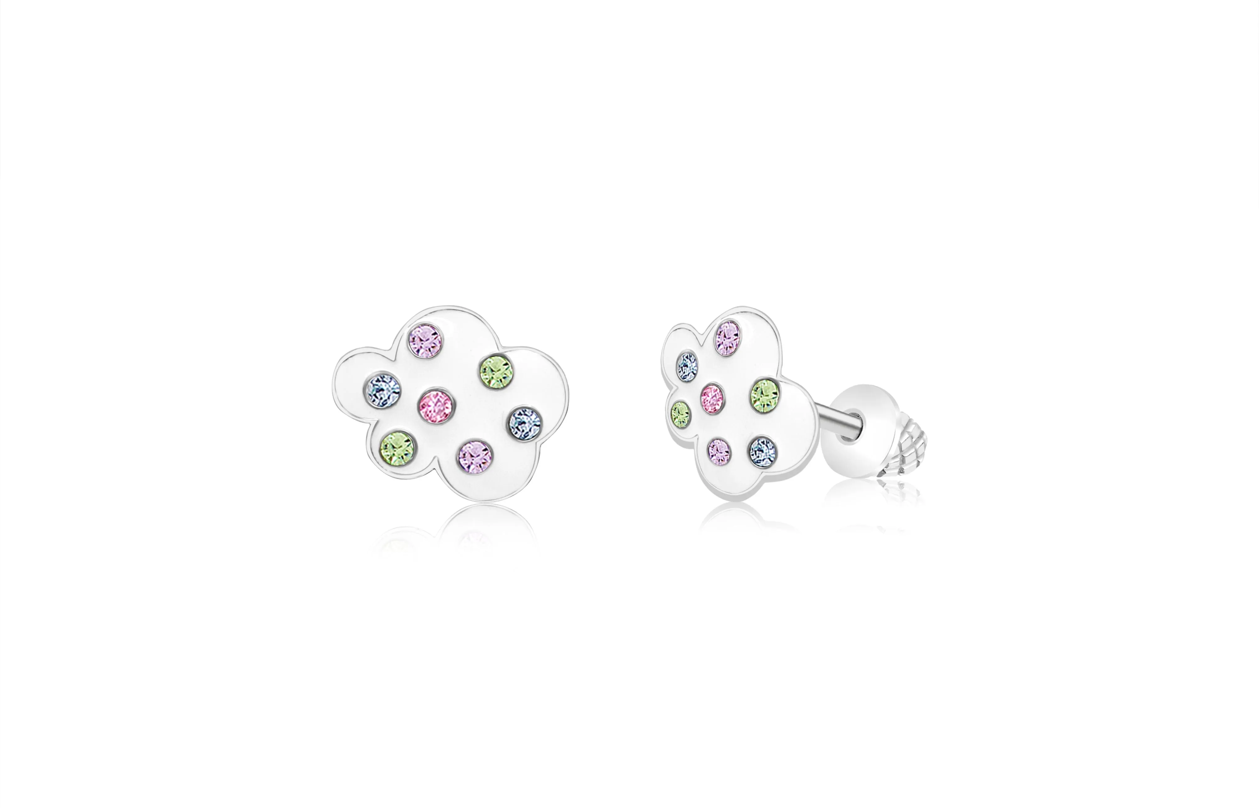 White Cloud Multicolored Crystal White Gold Palladium Girl's Stud Earring