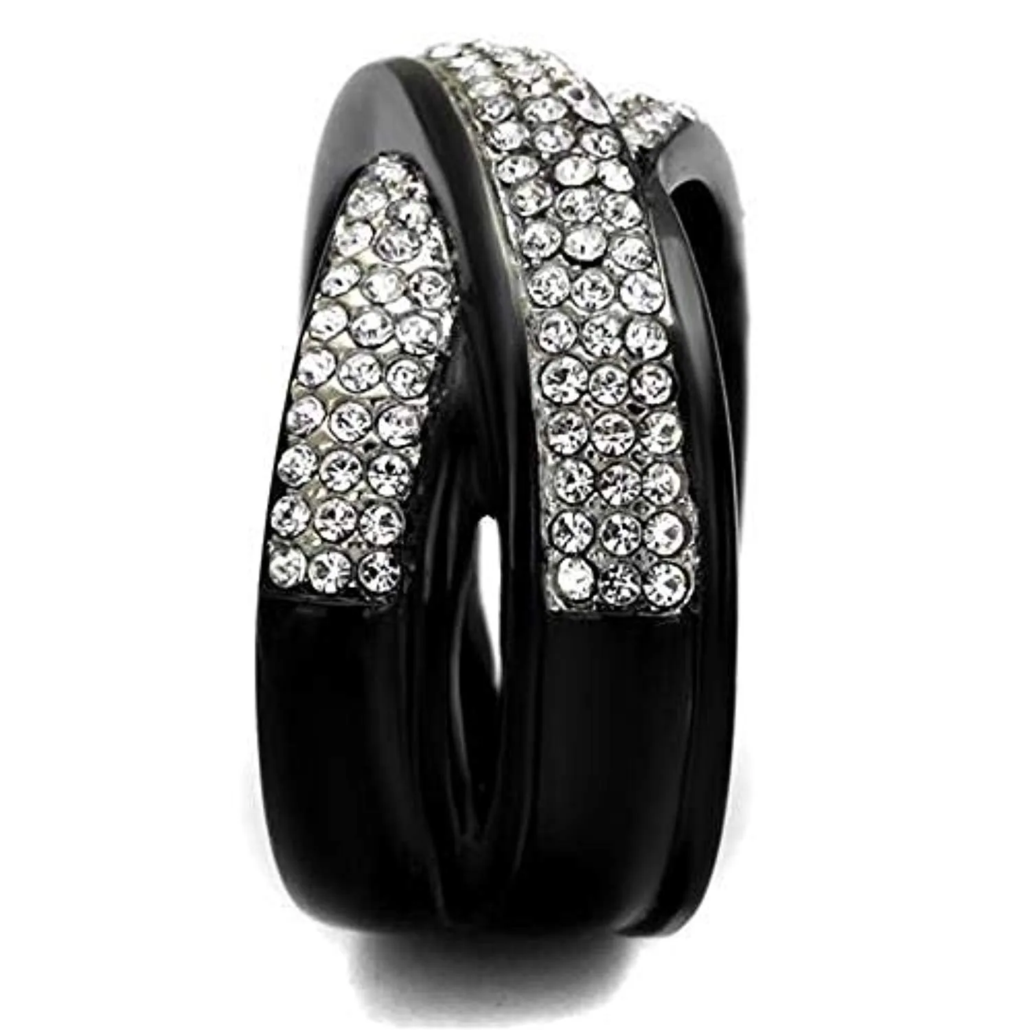 WildKlass Stainless Steel Ring Two-Tone IP Black Women Top Grade Crystal Clear