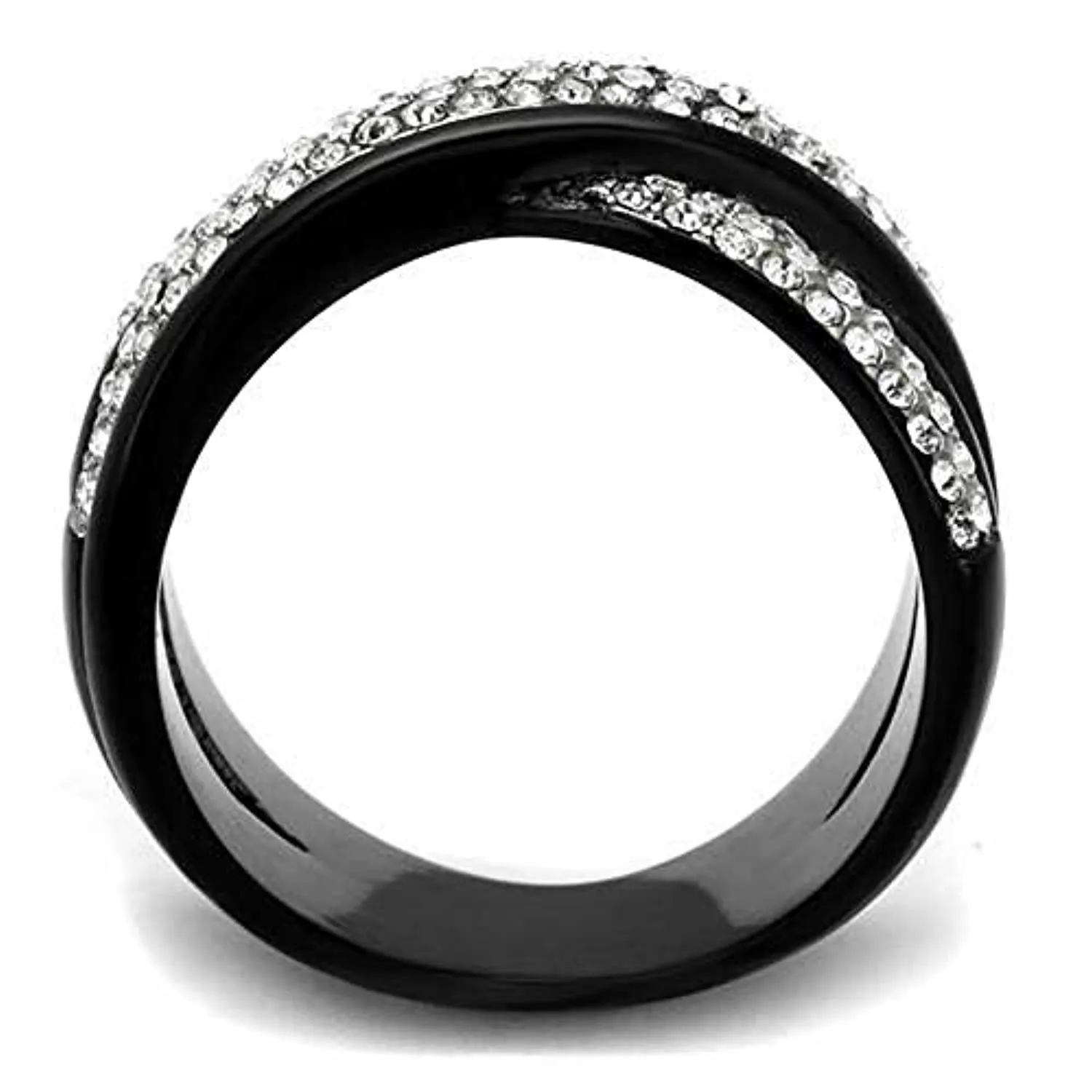 WildKlass Stainless Steel Ring Two-Tone IP Black Women Top Grade Crystal Clear