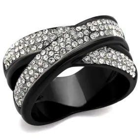 WildKlass Stainless Steel Ring Two-Tone IP Black Women Top Grade Crystal Clear