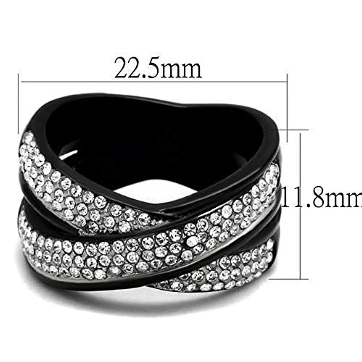 WildKlass Stainless Steel Ring Two-Tone IP Black Women Top Grade Crystal Clear