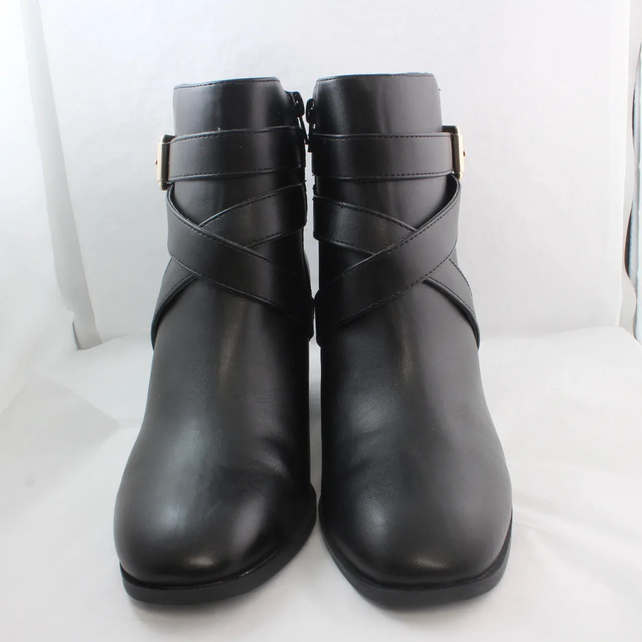 Womens Office Artini  Cross Strap Heeled Boots Black