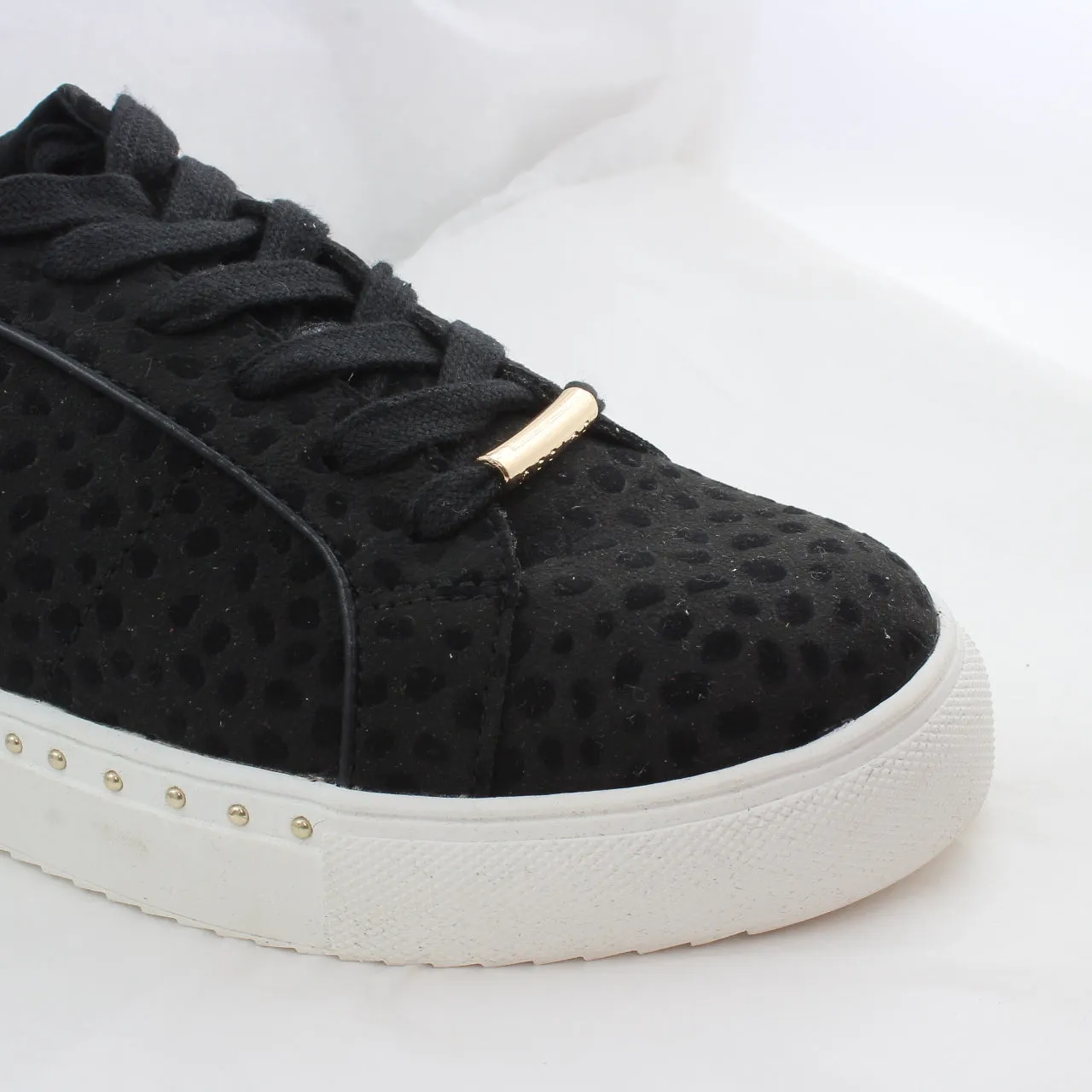 Womens Office Finding Lace Up Trainer Black Flocked Cheetah