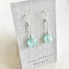 Wrapped Aqua Chalcedony Earrings - Silver