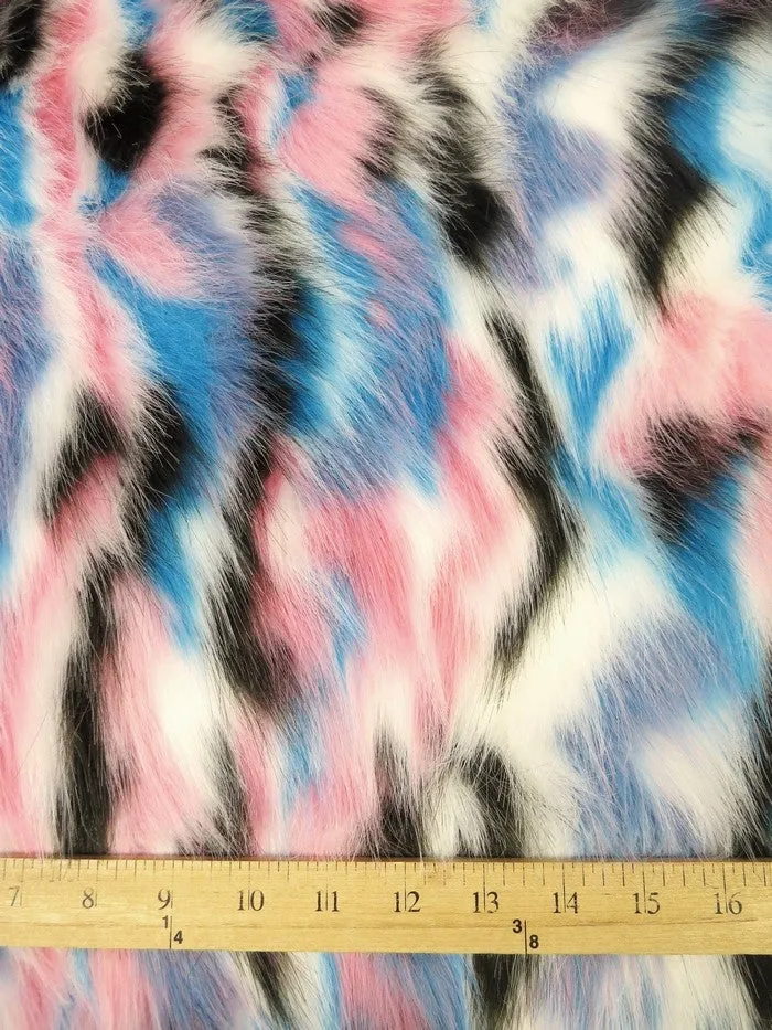 Yellow, Teal, Fuchsia Sunset Multi-Color Faux Fur Fabric /  Sold by the Yard