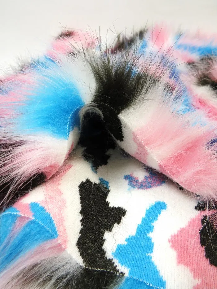 Yellow, Teal, Fuchsia Sunset Multi-Color Faux Fur Fabric /  Sold by the Yard