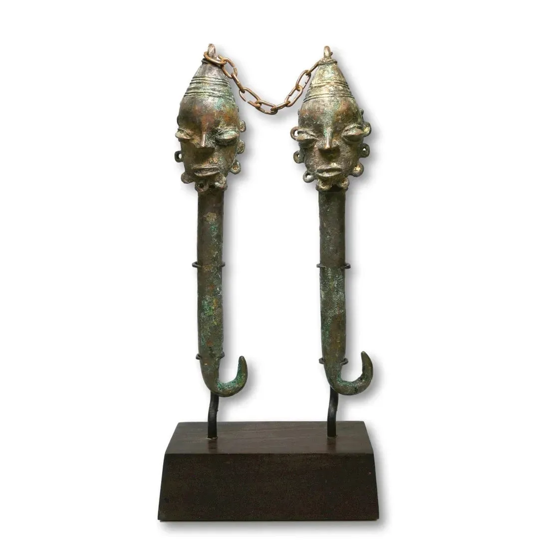 Yoruba Ogboni Edan Bronze Staff Pair, Nigeria #688