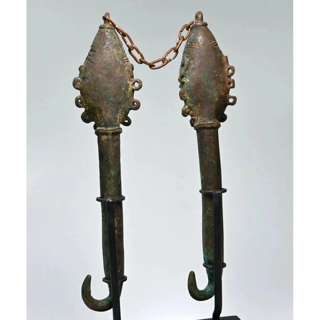 Yoruba Ogboni Edan Bronze Staff Pair, Nigeria #688