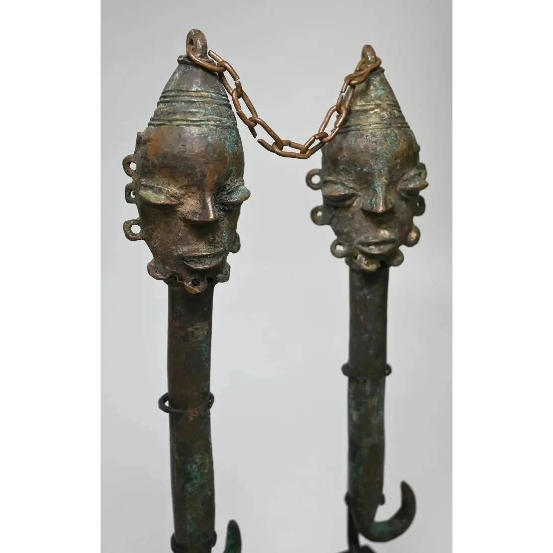 Yoruba Ogboni Edan Bronze Staff Pair, Nigeria #688